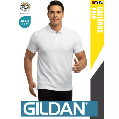 Gildan SOFTSTYLE WHITE rövidujjú férfi galléros 100% pamut póló