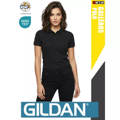 Gildan SOFTSTYLE BLACK rövidujjú női galléros 100% pamut póló