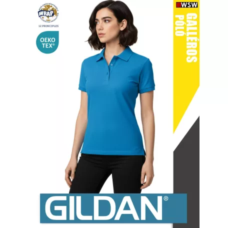 Gildan SOFTSTYLE SAPPHIRE rövidujjú női galléros 100% pamut póló