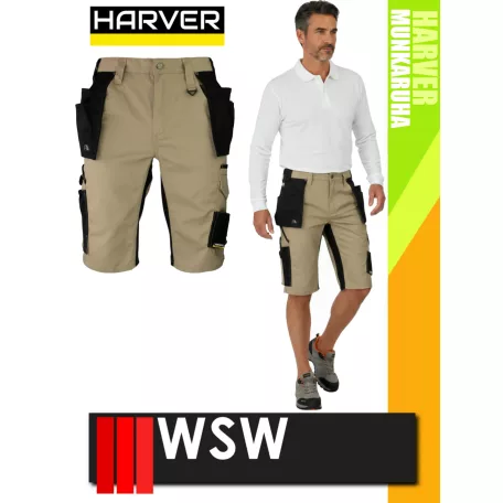 WSW HARVER BEIGE technikai kevertszálas rövid lengőzsebes munkanadrág - munkaruha