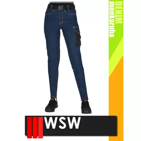 WSW MED DENIM NAVY technikai kevertszálas derekas farmer női munkanadrág - munkaruha