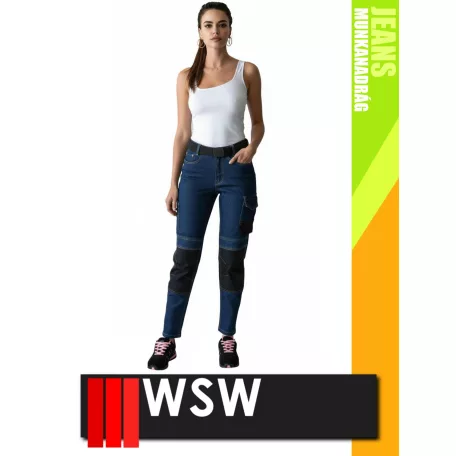 WSW MED DENIM NAVY technikai kevertszálas derekas farmer női munkanadrág - munkaruha