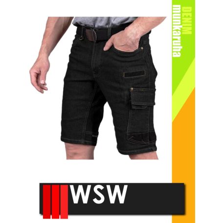 WSW MED DENIM BLACK technikai kevertszálas rövid farmer munkanadrág - munkaruha