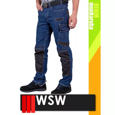 WSW MED DENIM NAVY technikai kevertszálas derekas farmer munkanadrág - munkaruha