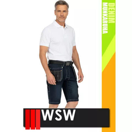 WSW MED DENIM NAVY technikai kevertszálas rövid farmer munkanadrág - munkaruha