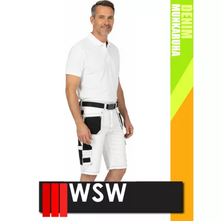 WSW MED DENIM WHITE technikai kevertszálas rövid farmer munkanadrág - munkaruha