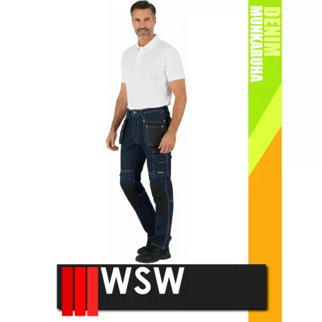 WSW MED DENIM NAVY technikai kevertszálas derekas farmer munkanadrág - munkaruha