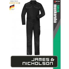   James & Nicholson SOLID BLACK technikai kopásálló kezeslábas overál - munkaruha