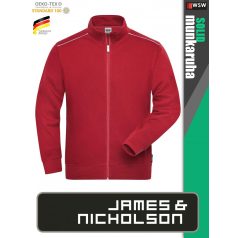   James & Nicholson SOLID RED technikai zippzáras pamutgazdag pulóver - munkaruha