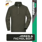 James & Nicholson SOLID OLIVE technikai zippzáras pamutgazdag pulóver - munkaruha