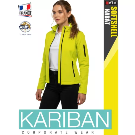 Kariban SOFTSHELL FLUOYELLOW női technikai softshell kabát - munkaruha