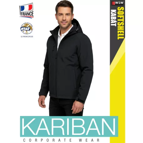 Kariban SOFTSHELL BLACK férfi kapucnis softshell kabát - munkaruha
