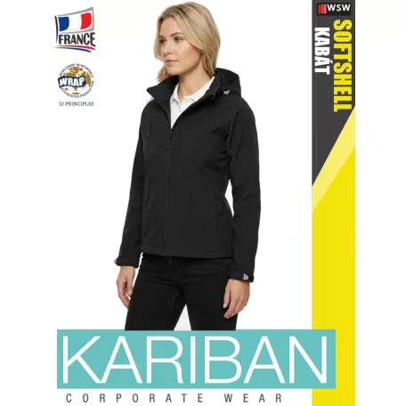 Kariban SOFTSHELL BLACK kapucnis női kabát - munkaruha