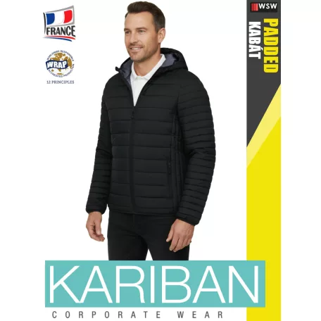 Kariban LIGHTWEIGHT PADDED BLACK férfi bélelt kapucnis kabát - munkaruha