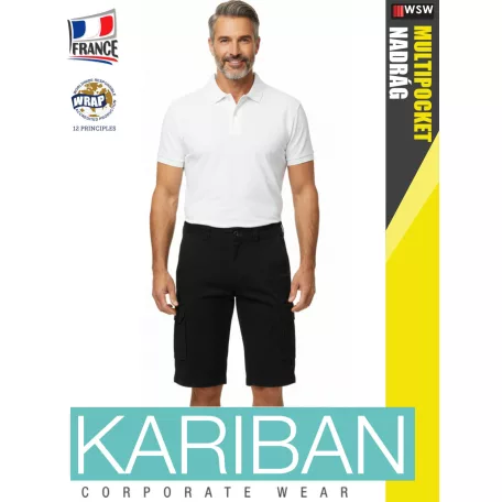 Kariban MULTIPOCKET BLACK férfi oldalzsbes rugalmas rövidnadrág - munkaruha