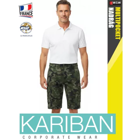Kariban MULTIPOCKET CAMO férfi oldalzsbes rugalmas rövidnadrág - munkaruha