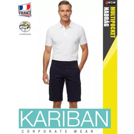 Kariban MULTIPOCKET DARKNAVY férfi oldalzsbes rugalmas rövidnadrág - munkaruha