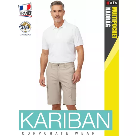 Kariban LIGHTWEIGHT MULTPOCKET BEIGE férfi oldalzsebes rövidnadrág - munkaruha
