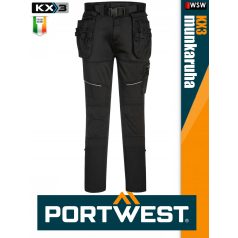   Portwest KX3 BLACK prémium technikai lengőzsebes slimfit stretch munkanadrág - munkaruha