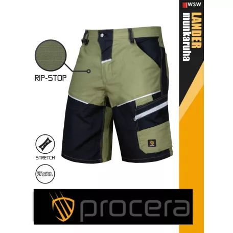 Procera LANDER GREEN rip-stop hasadásmentes technikai stretch rövidnadrág - munkaruha