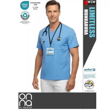 Onna Medical LIMITLESS BLUE prémium stretch egészségügyi férfi tunika - munkaruha