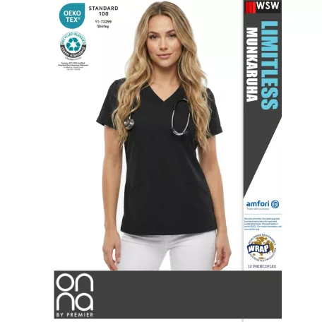 Onna Medical LIMITLESS BLACK prémium stretch egészségügyi zsebes női tunika - munkaruha