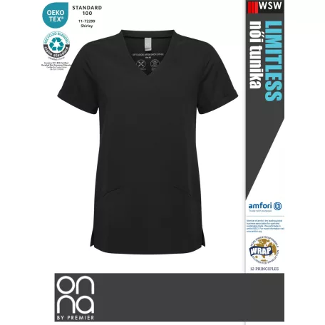 Onna Medical LIMITLESS BLACK prémium stretch egészségügyi zsebes női tunika - munkaruha
