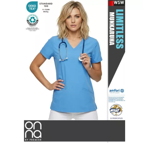 Onna Medical LIMITLESS BLUE prémium stretch egészségügyi zsebes női tunika - munkaruha