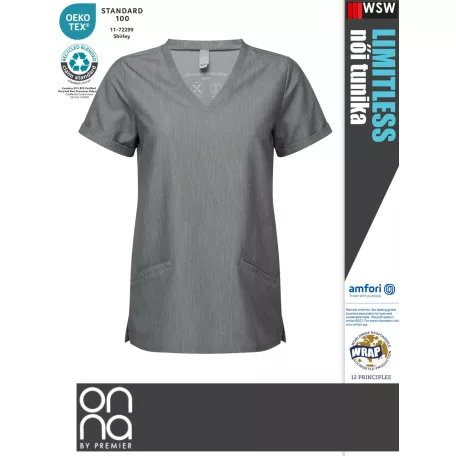 Onna Medical LIMITLESS GREY prémium stretch egészségügyi zsebes női tunika - munkaruha