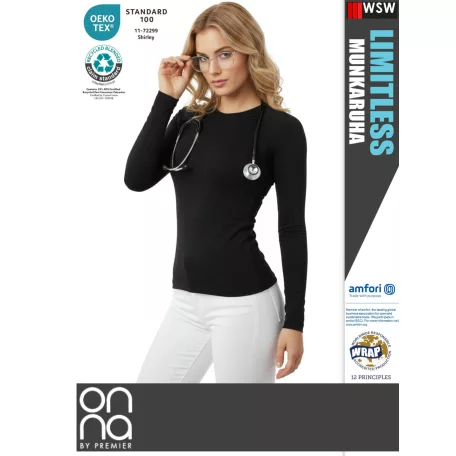 Onna Medical LIMITLESS BLACK prémium stretch egészségügyi női felső - munkaruha