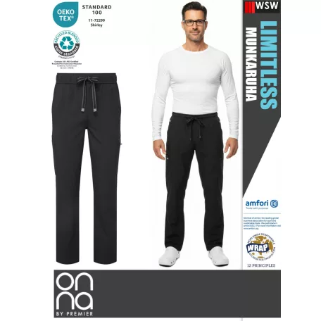 Onna Medical LIMITLESS BLACK prémium stretch egészségügyi férfi nadrág - munkaruha