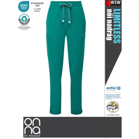 Onna Medical LIMITLESS GREEN prémium stretch egészségügyi női nadrág - munkaruha