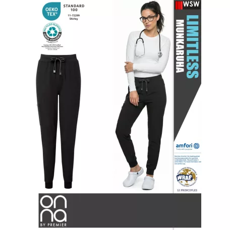 Onna Medical LIMITLESS BLACK prémium stretch egészségügyi női jogger nadrág - munkaruha