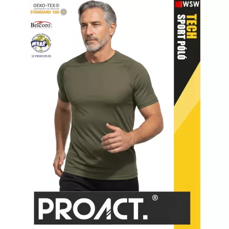 Proact TECH OLIVE lélegző férfi környakas technikai sportpóló - ruha