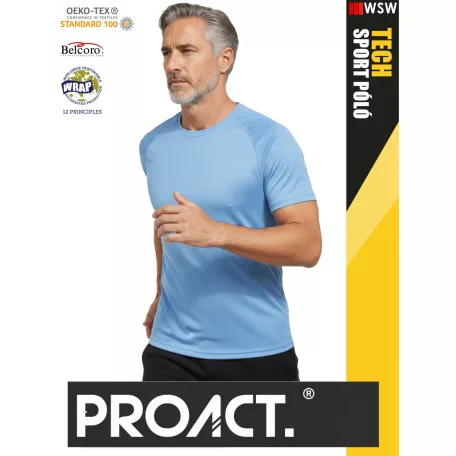 Proact TECH SKYBLUE lélegző férfi környakas technikai sportpóló - ruha