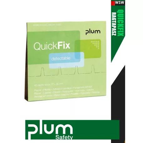 Plum QUICKFIX DETECTABLE téphető ragtapasz utántöltő 45 db fémszálas detektálható - elsősegély felszerelés