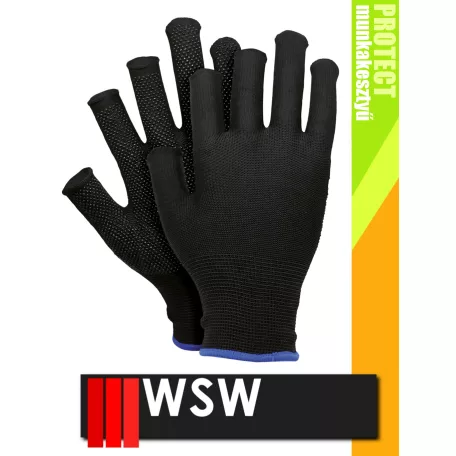WSW POLFINGER BLACK csúszásbiztos ujjlevágott mártott munkakesztyű - 12 pár/csomag