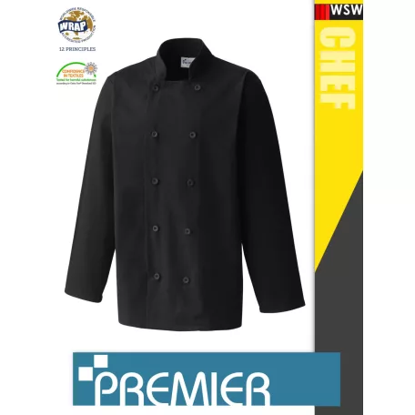 Premier CHEF'S BLACK technikai férfi séf kabát - munkaruha