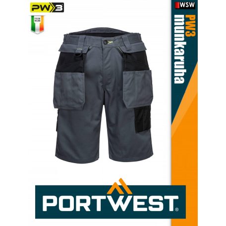 Portwest PW3 BLACKGREY oldalzsebes rövid munkanadrág - munkaruha