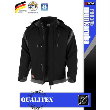 Qualitex PRO 245 BLACKGREY prémium téli bélelt softshell technikai kabát - munkaruha