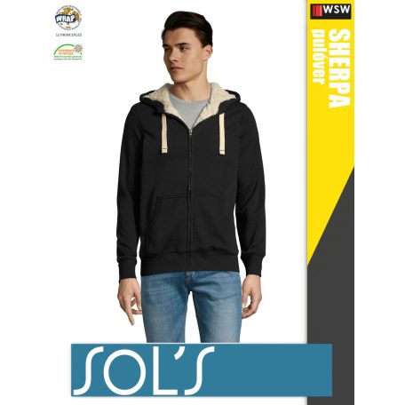 Sol's SHERPA BLACK zippzáros bundás férfi pulóver - 280 g/m2