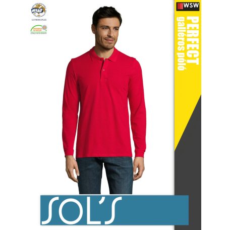 Sol's PERFECT RED galléros pamut hosszúujjú férfi póló - 180 g/m2