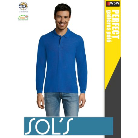 Sol's PERFECT ROYALBLUE galléros pamut hosszúujjú férfi póló - 180 g/m2