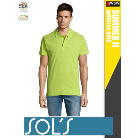 Sol's SUMMER II APPLEGREEN galléros pamut férfi póló - 170 g/m2