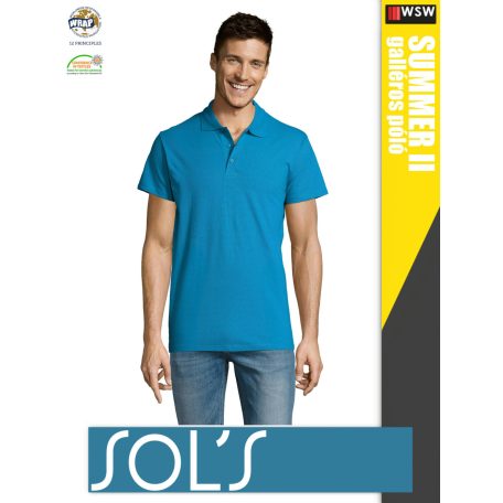 Sol's SUMMER II AQUA galléros pamut férfi póló - 170 g/m2