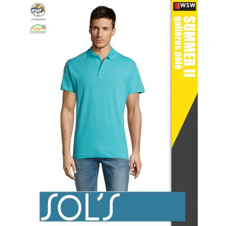 Sol's SUMMER II ATOLLBLUE galléros pamut férfi póló - 170 g/m2