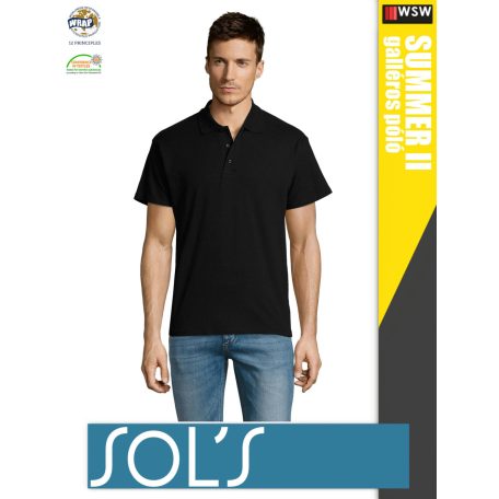 Sol's SUMMER II BLACK galléros pamut férfi póló - 170 g/m2