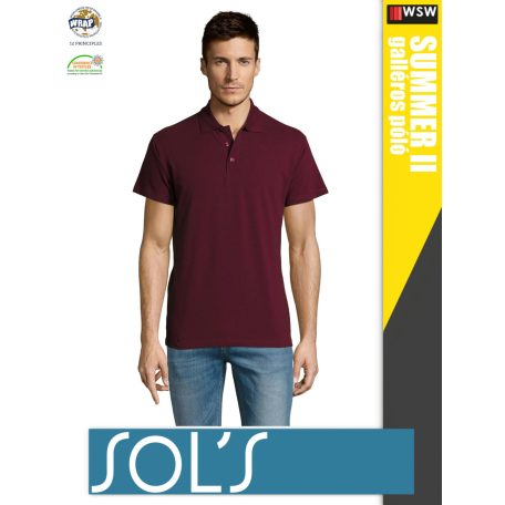 Sol's SUMMER II BURGUNDY galléros pamut férfi póló - 170 g/m2