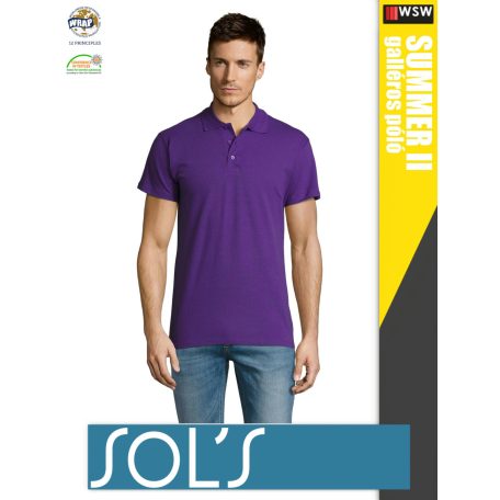 Sol's SUMMER II DARKPURPLE galléros pamut férfi póló - 170 g/m2