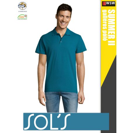 Sol's SUMMER II DUCKBLUE galléros pamut férfi póló - 170 g/m2